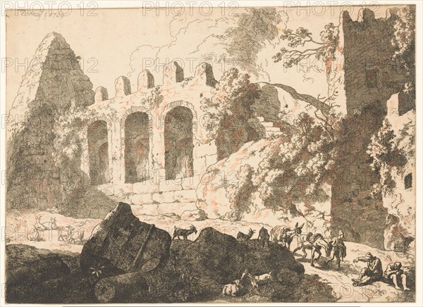 Landscape with ruins and a pyramid, 1769. Creator: Christian Wilhelm Ernst Dietrich.