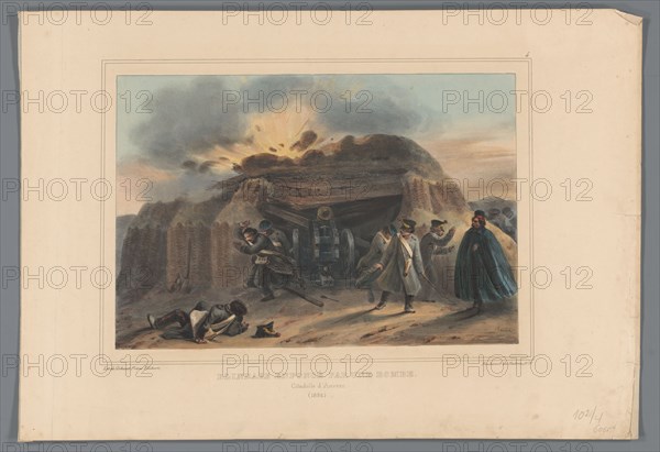 Gun emplacement hit by a bomb, 1832, (1833). Creator: Auguste Raffet.