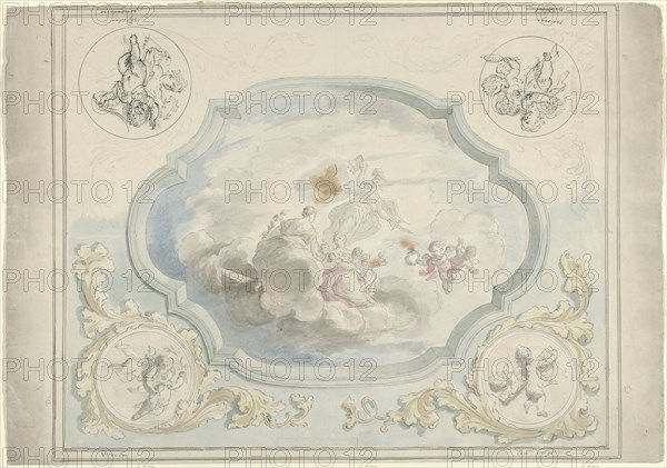 Design for a ceiling painting with Charitas and Pax, 1715-1798. Creator: Dionys van Nijmegen.