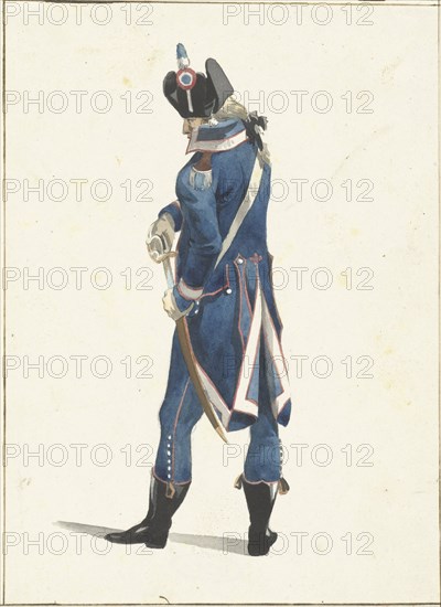 Soldier who pulls his saber, 1758-1805. Creator: Dirk Langendijk.