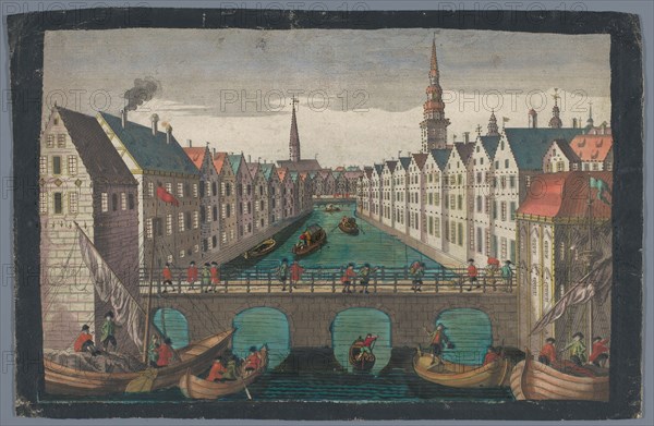 View of the Nikolaifleet opposite St. Nicholas church in Hamburg, 1742-1801. Creator: Anon.