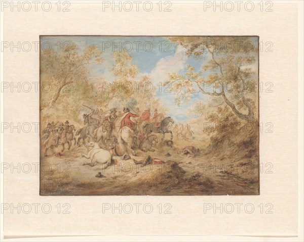 Landscape with fighting riders, 1743. Creator: Gerard Joseph Xavery.