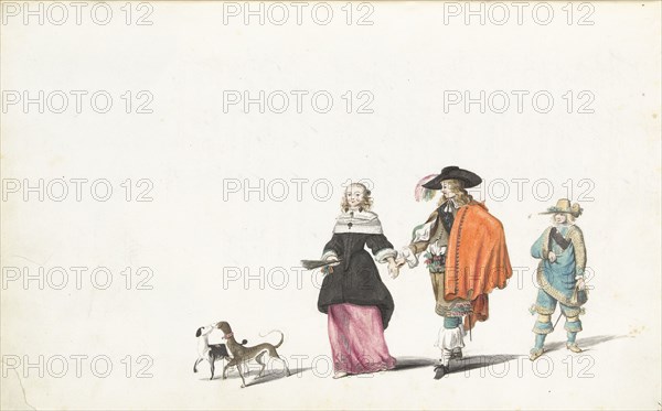 Couple walking hand in hand, followed by a young man, c.1654-c.1658. Creator: Gesina ter Borch.