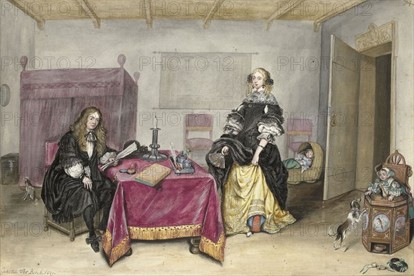 Sijbrant Schellinger and Jenneken ter Borch with two children in an interior, 1669. Creator: Gesina ter Borch.