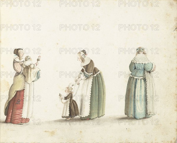 Three women standing with two children, c.1649. Creator: Gesina ter Borch.