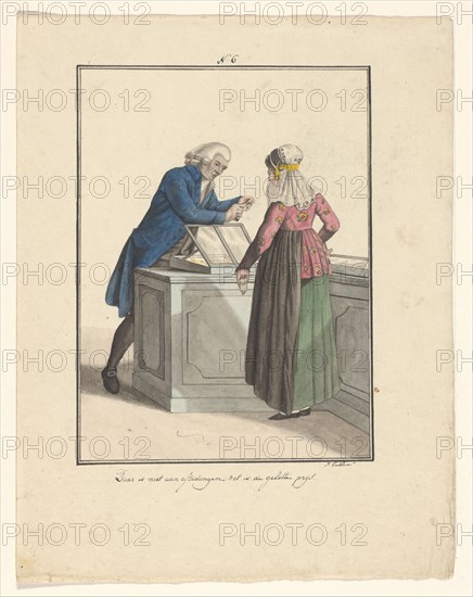 Shopkeeper of the Moravian Church with a customer, 1803-c.1899.  Creator: J. Enklaar.