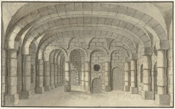 Dungeon - design for a stage set, 1700-1800.  Creator: J.A. Tempelier.