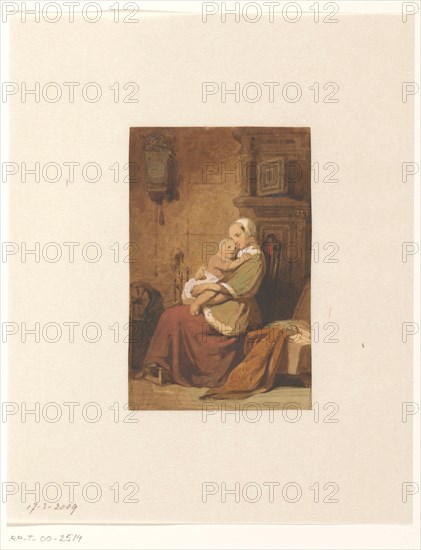 Mother and child in an interior, 1849. Creator: Jacob Spoel.