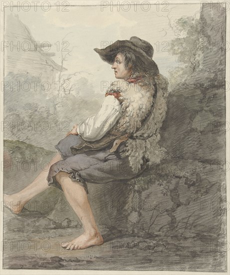 Seated boy with hat and sheepskin, 1766-1815.  Creator: Jacob van Strij.
