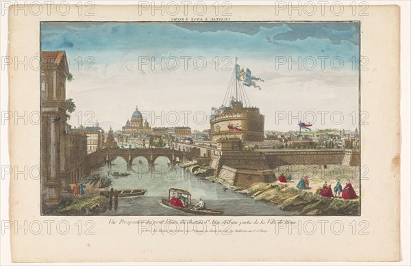 View of Castel Sant' Angelo and Ponte Sant'Angelo over the Tiber River in Rome, 1735-1805. Creator: Unknown.
