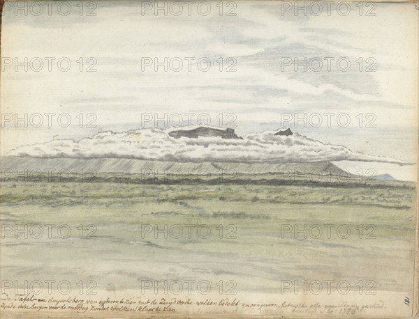 Table Mountain and Duiwelsberg seen from the land, 1786.  Creator: Jan Brandes.