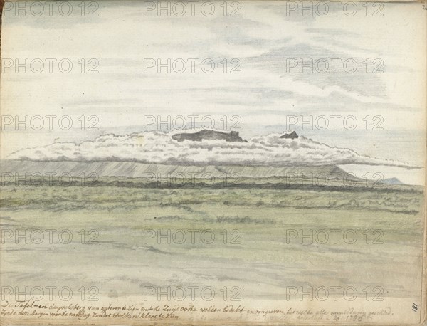 Table Mountain and Duiwelsberg seen from the land, 1786. Creator: Jan Brandes.