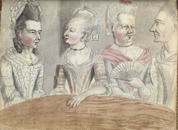 Four women at a table during a trip to Falmouth, 1778. Creator: Jan Brandes.