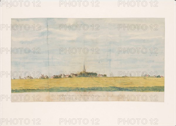 The village of Over-Diemen near Amsterdam on the Zuiderzee, view from land, 1764-1771. Creator: Jan Brandes.