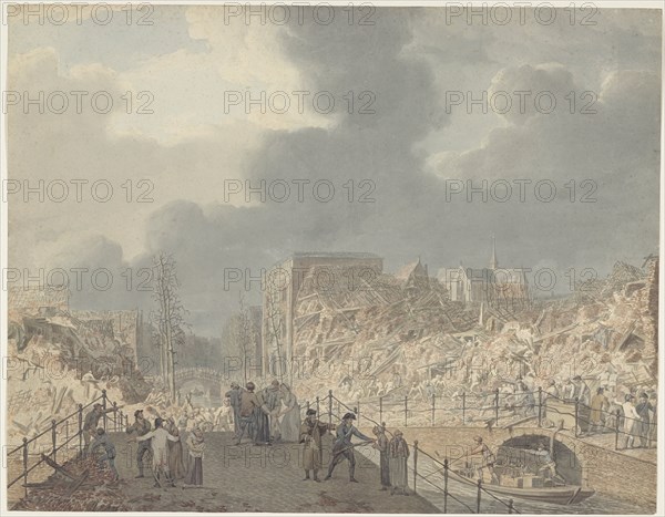 View of the ruins...after the explosion of the powder ship on Jan 12, 1807, (1807-1809). Creator: Jan Willem Pieneman.