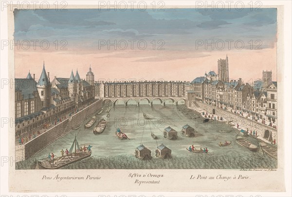 View of the built -up Pont au Change over the Seine River in Paris, 1745-1775. Creator: Anon.