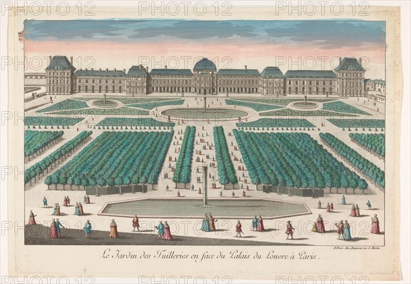 View of Jardin des Tuileries in Paris with view towards the Palais du Louvre, 1745-1775. Creator: Anon.