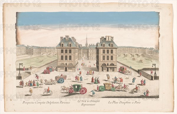 View of Place Dauphine with the built-up Pont au Change and Pont Saint-Michel..., 1745-1775. Creator: Anon.