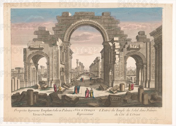 View of the ruin of the arch of the colonnade at Palmyra, seen from the east, 1745-1775. Creator: Anon.