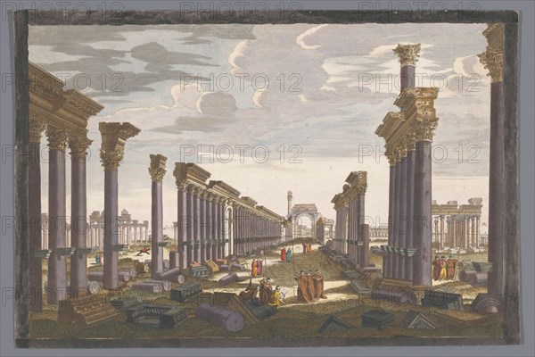 View of the ruin of the arch of the colonnade at Palmyra, seen from the west, 1745-1775. Creator: Anon.