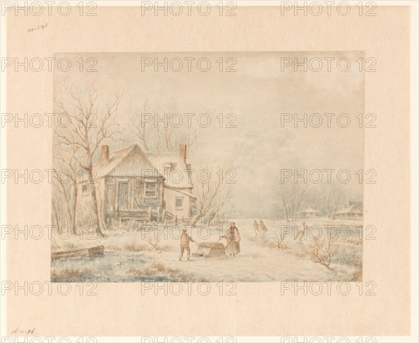 Figures on a country road in a winter landscape, c.1800-c.1900. Creator: Johannes van Reijn.