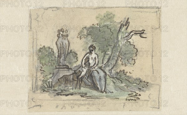 Woman with dog in park, c.1752-c.1819. Creator: Juriaan Andriessen.