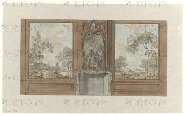 Design for room wall with chimney piece wih motif of the baptism of the Eunuch, c.1752-c.1819. Creator: Juriaan Andriessen.