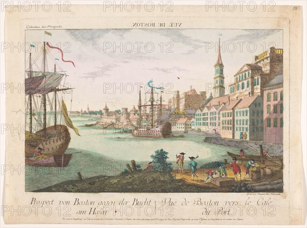 View of the harbour in Boston, 1755-1779. Creator: Franz Xavier Habermann.
