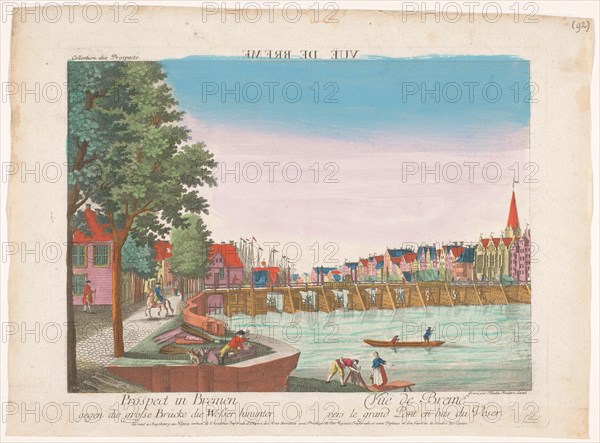 View of the Great Bridge over the River Weser in Bremen, 1755-1779. Creator: Johann Friedrich Leizelt.