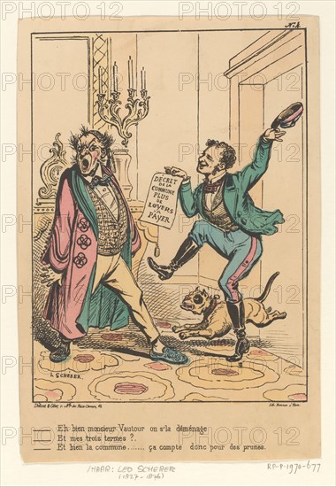 Cartoon about rent increases brought in by the Commune of Paris, 1871, (c.1871). Creator: Leo Scherer.