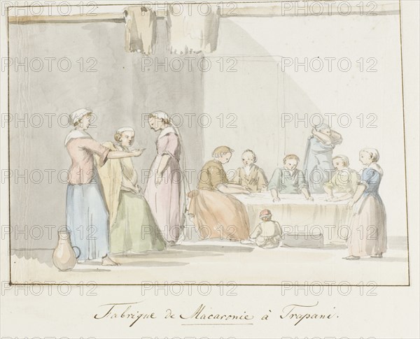 Preparing the Macaroni in Trapani, 1778. Creator: Louis Ducros.