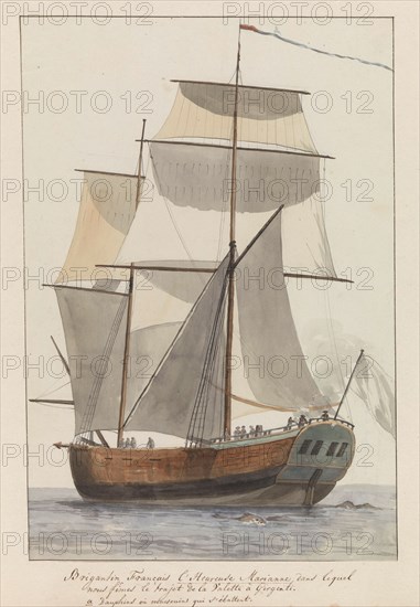 French brigantine ship l'Heureuse Marianne on tour from Valetta to..., 1778. Creator: Louis Ducros.