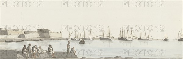 View of the roadstead with ships anchored at Bari, 1778. Creator: Louis Ducros.