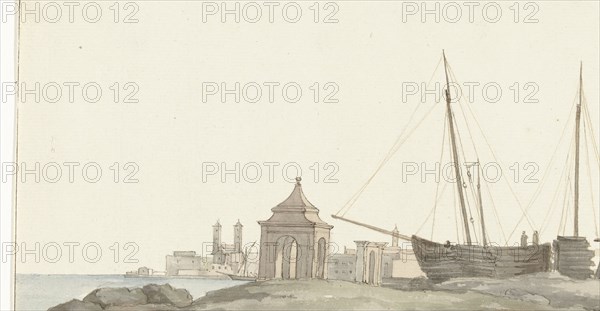 View of the city of Molfetta on the coast, 1778. Creator: Louis Ducros.