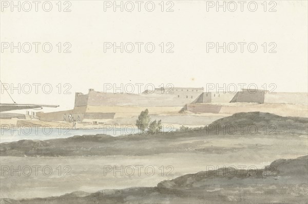 View of the castle in the port of Barletta, 1778. Creator: Louis Ducros.