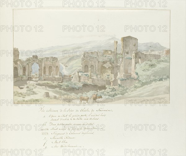 View of interior and stage at Taormina theatre, 1778. Creator: Louis Ducros.