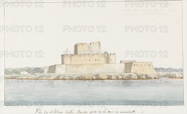 View of San Mauro la Bruca Castle from the sea, 1778. Creator: Louis Ducros.