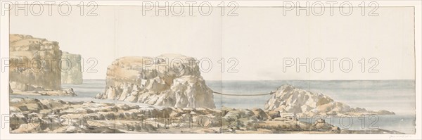 View of rock detached from shore in a cove on Gozo, 1778.  Creator: Louis Ducros.