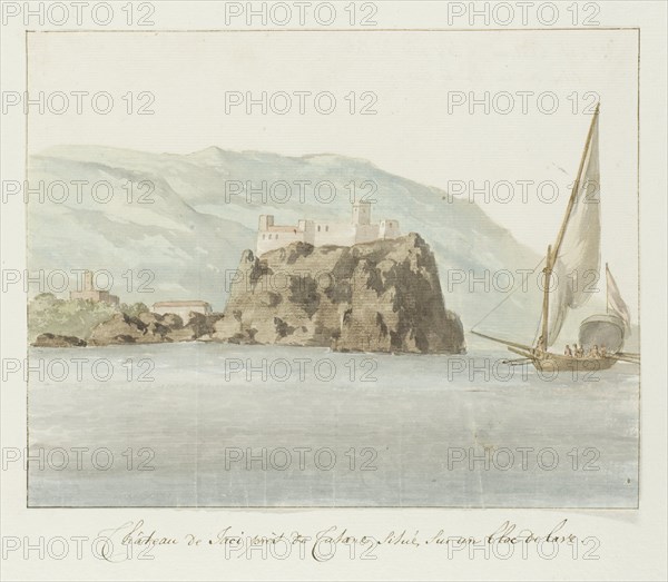 Castle of Aci Castello on a lava rock off the coast of Catania, 1778. Creator: Louis Ducros.