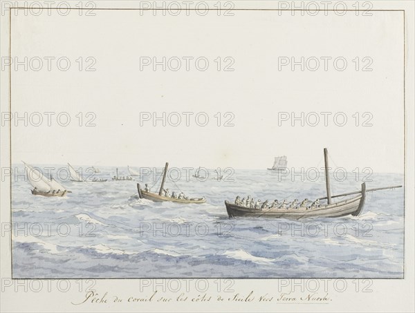 Coral fishermen off the coast of Sicily at Terranova, 1778. Creator: Louis Ducros.