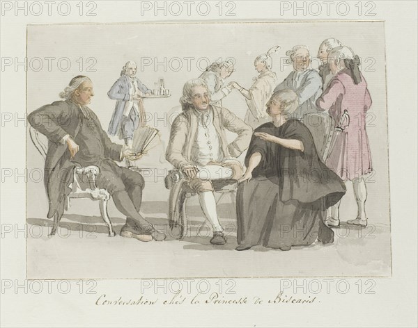 Members of the tour group in conversation with the princess of Biscari, 1778. Creator: Louis Ducros.
