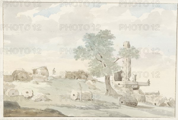 Remains of the Temple of Heracles within the walls of old Agrigento, 1778. Creator: Louis Ducros.