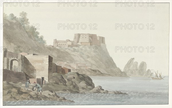 Rock and town of Scilla in the Calabria region on the east coast, 1778. Creator: Louis Ducros.