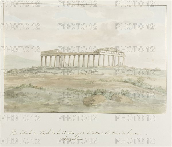 Side view of the Temple of Concordia within the walls of Ancient Agrigento, 1778.  Creator: Louis Ducros.