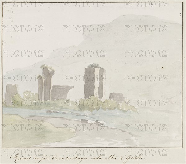 Ruins at the foot of a mountain between Itri and Gaeta, 1778. Creator: Louis Ducros.