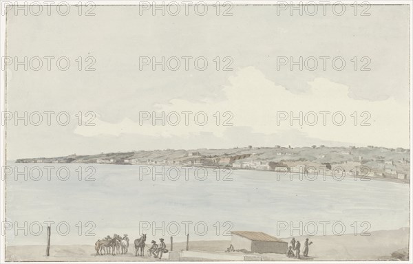 View of the promontory of Posillipo with ancient palace..., 1778. Creator: Louis Ducros.