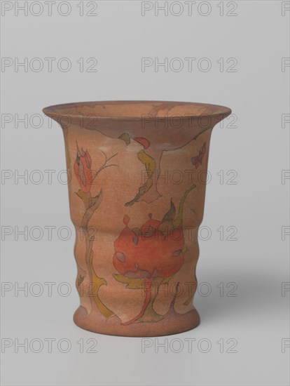 Vase polychrome painted with watercolour on light brown stock, c.1920-c.1922. Creator: Plateelbakkerij Zuid-Holland.