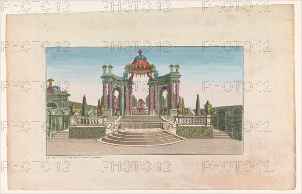 View of an arbour with stairs in a garden, 1722-after 1758. Creator: Unknown.