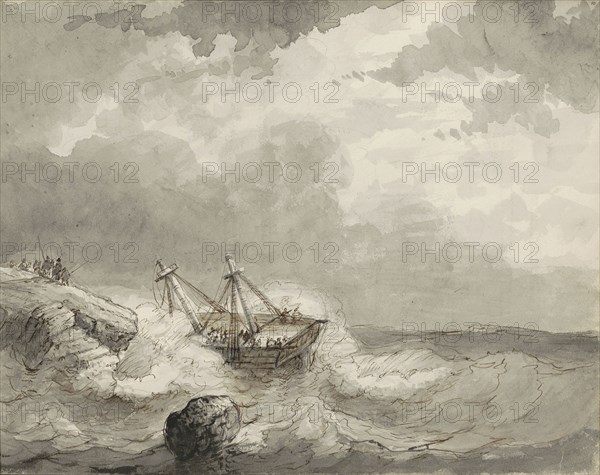 Shipwreck on a rocky coast, c.1825-c.1875. Creator: Circle of Petrus Johannes Schotel.
