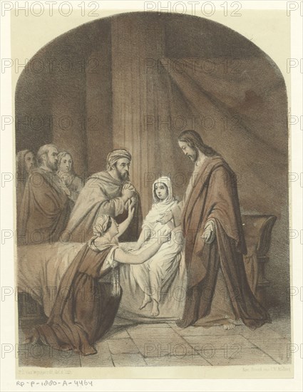 The raising of Jairus' daughter 1847-1849.  Creator: Petrus Theodorus van Wijngaerdt.